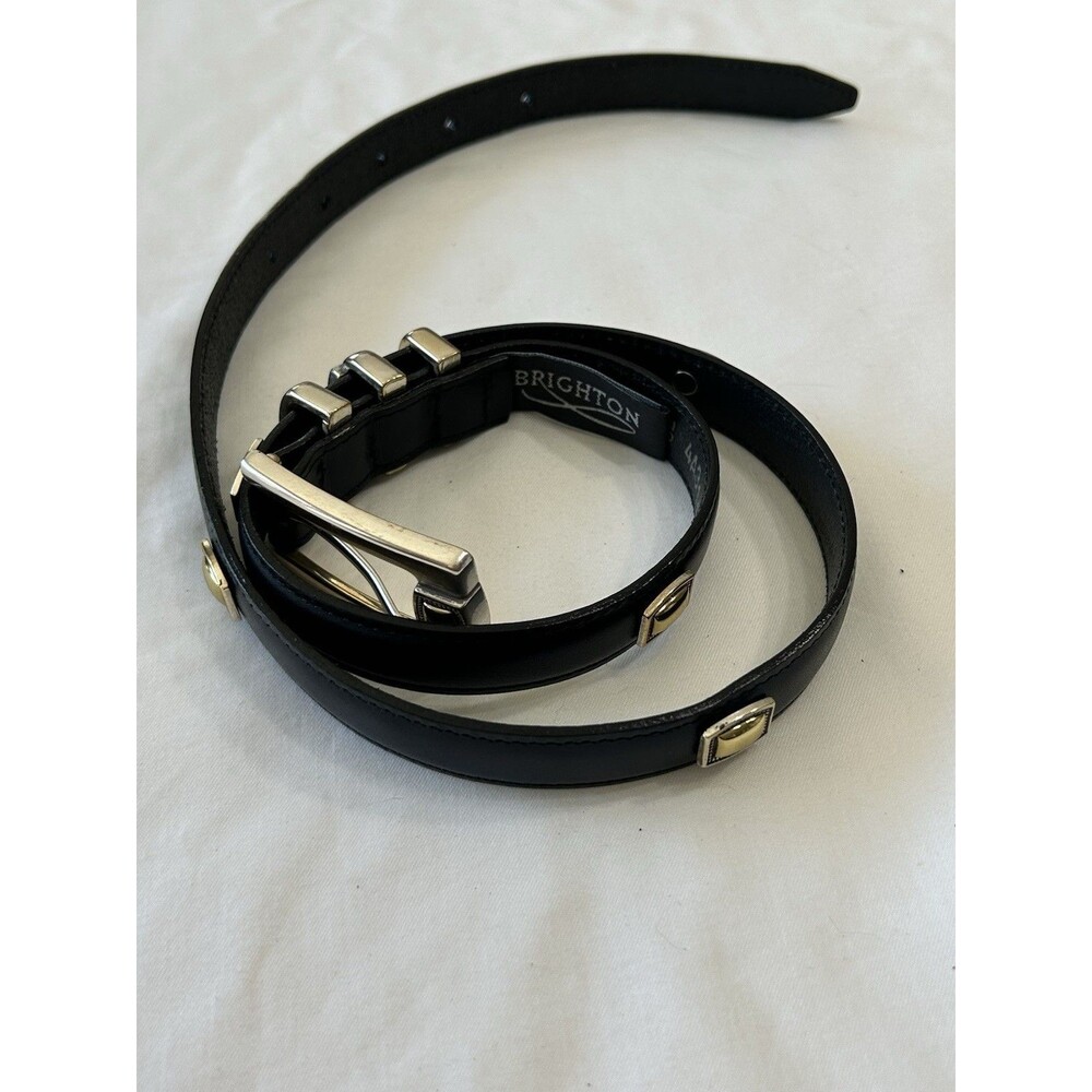 Brighton Classics Black Leather Belt with Gold /Silver Tone Buckle Size M